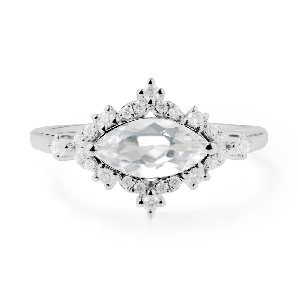 East West Marquise Cut White Topaz Halo Ring - LUO Jewelry #metal_platinum