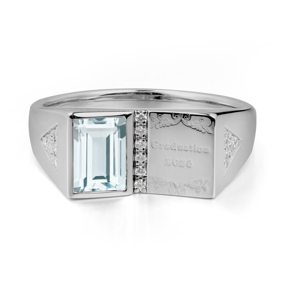Personalized Emerald-Cut Aquamarine Bezel Ring - LUO Jewelry #metal_platinum