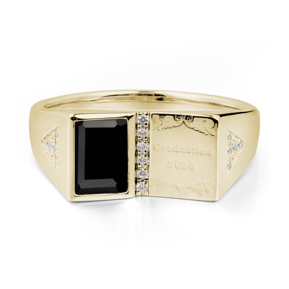 Personalized Emerald-Cut Black Spinel Bezel Ring - LUO Jewelry #metal_14k yellow gold