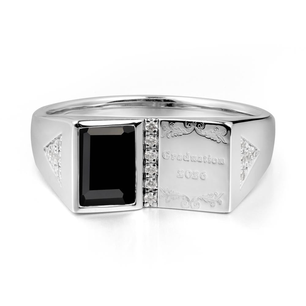 Personalized Emerald-Cut Black Spinel Bezel Ring - LUO Jewelry #metal_18k white gold