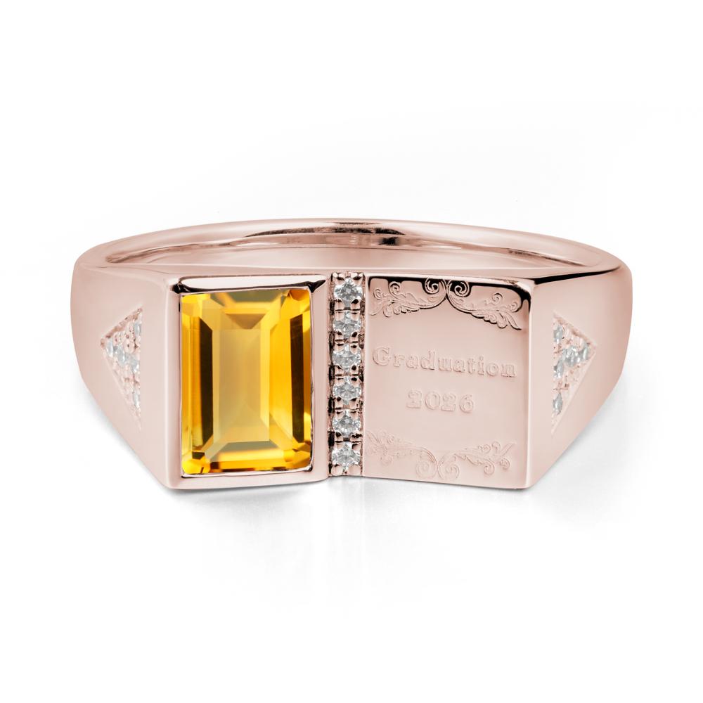 Personalized Emerald-Cut Citrine Bezel Ring - LUO Jewelry #metal_14k rose gold