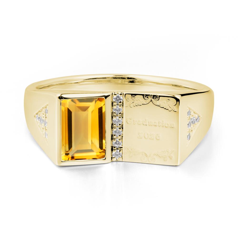 Personalized Emerald-Cut Citrine Bezel Ring - LUO Jewelry #metal_18k yellow gold