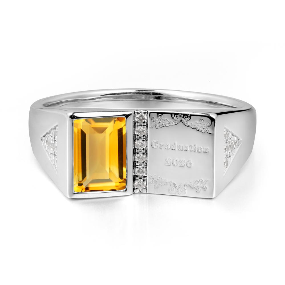 Personalized Emerald-Cut Citrine Bezel Ring - LUO Jewelry #metal_sterling silver