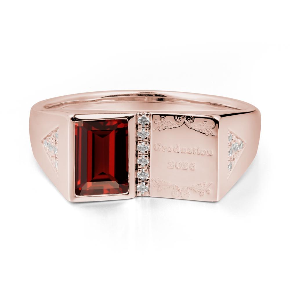 Personalized Emerald-Cut Garnet Bezel Ring - LUO Jewelry #metal_14k rose gold