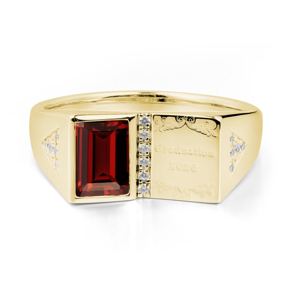 Personalized Emerald-Cut Garnet Bezel Ring - LUO Jewelry #metal_18k yellow gold