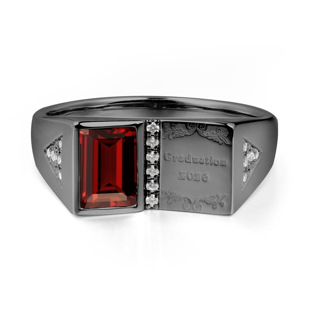 Personalized Emerald-Cut Garnet Bezel Ring - LUO Jewelry #metal_black finish sterling silver