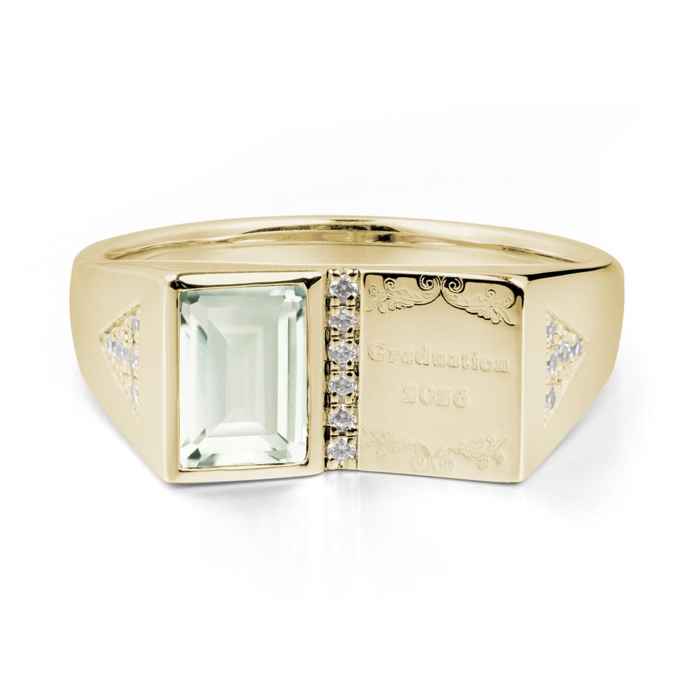Personalized Emerald-Cut Green Amethyst Bezel Ring - LUO Jewelry #metal_14k yellow gold