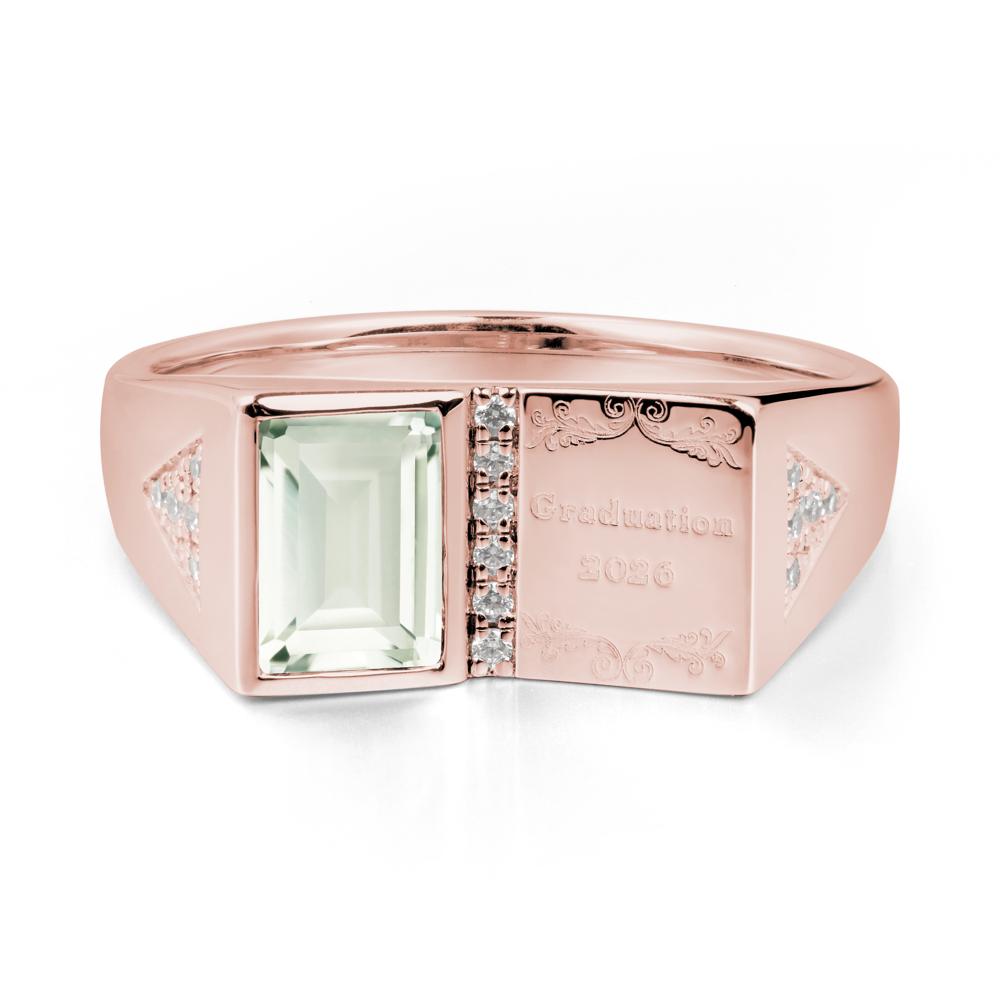 Personalized Emerald-Cut Green Amethyst Bezel Ring - LUO Jewelry #metal_18k rose gold