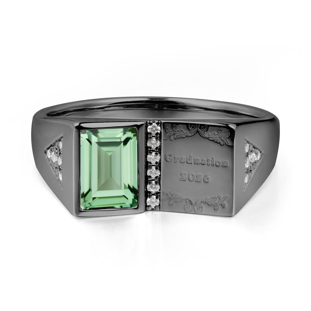 Personalized Graduation Green Sapphire Ring - LUO Jewelry #metal_black finish sterling silver