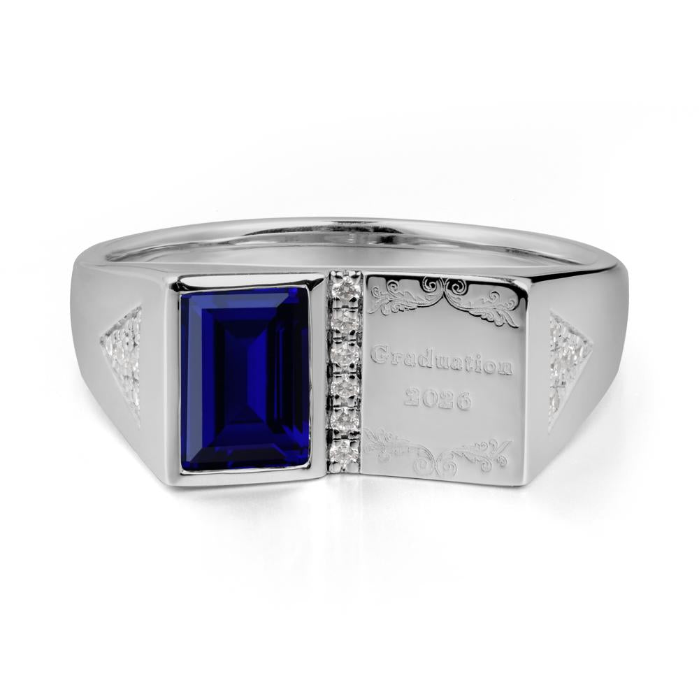 Personalized Emerald-Cut Sapphire Bezel Ring - LUO Jewelry #metal_platinum