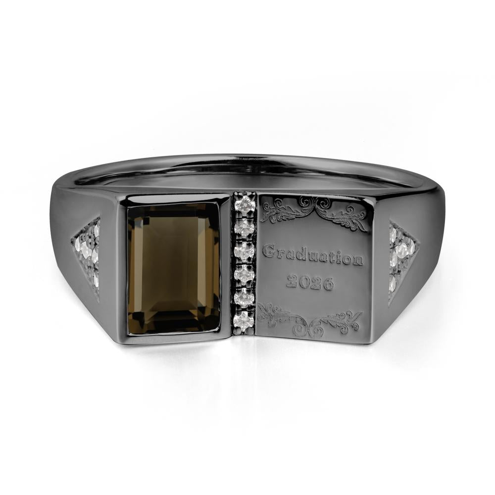Personalized Graduation Smoky Quartz Ring - LUO Jewelry #metal_black finish sterling silver