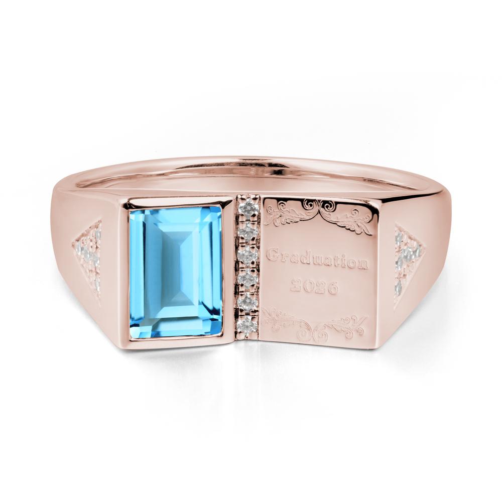 Custom Swiss Blue Topaz Graduation Ring - LUO Jewelry #metal_14k rose gold