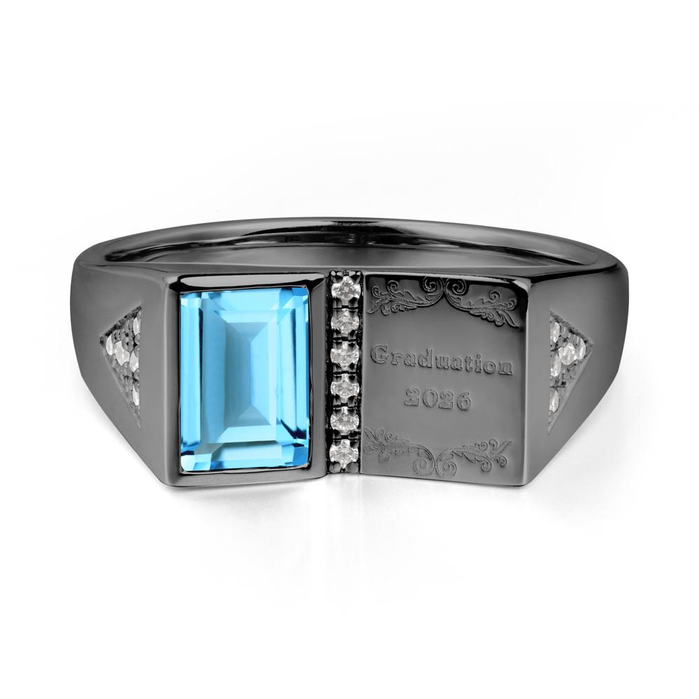 Custom Swiss Blue Topaz Graduation Ring - LUO Jewelry #metal_black finish sterling silver