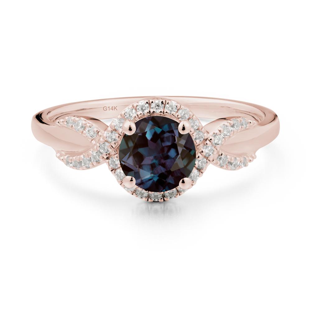 Twist Band Alexandrite Halo Ring - LUO Jewelry #metal_14k rose gold