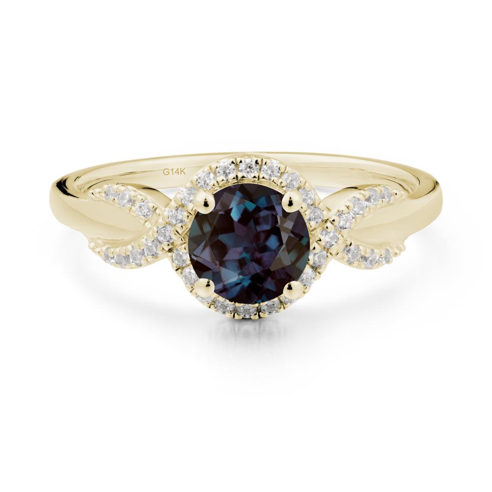 Twist Band Alexandrite Halo Ring - LUO Jewelry #metal_14k yellow gold