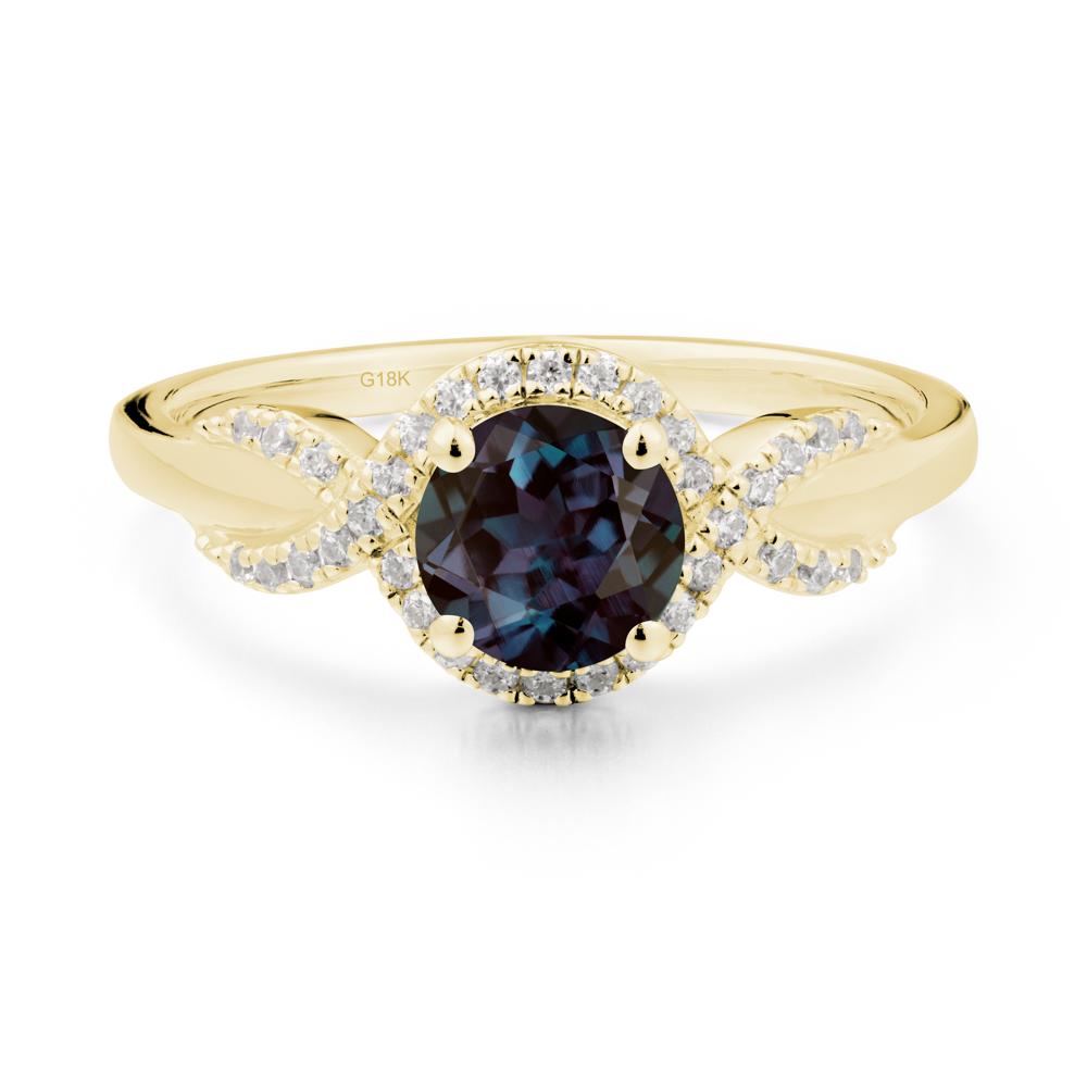 Twist Band Alexandrite Halo Ring - LUO Jewelry #metal_18k yellow gold