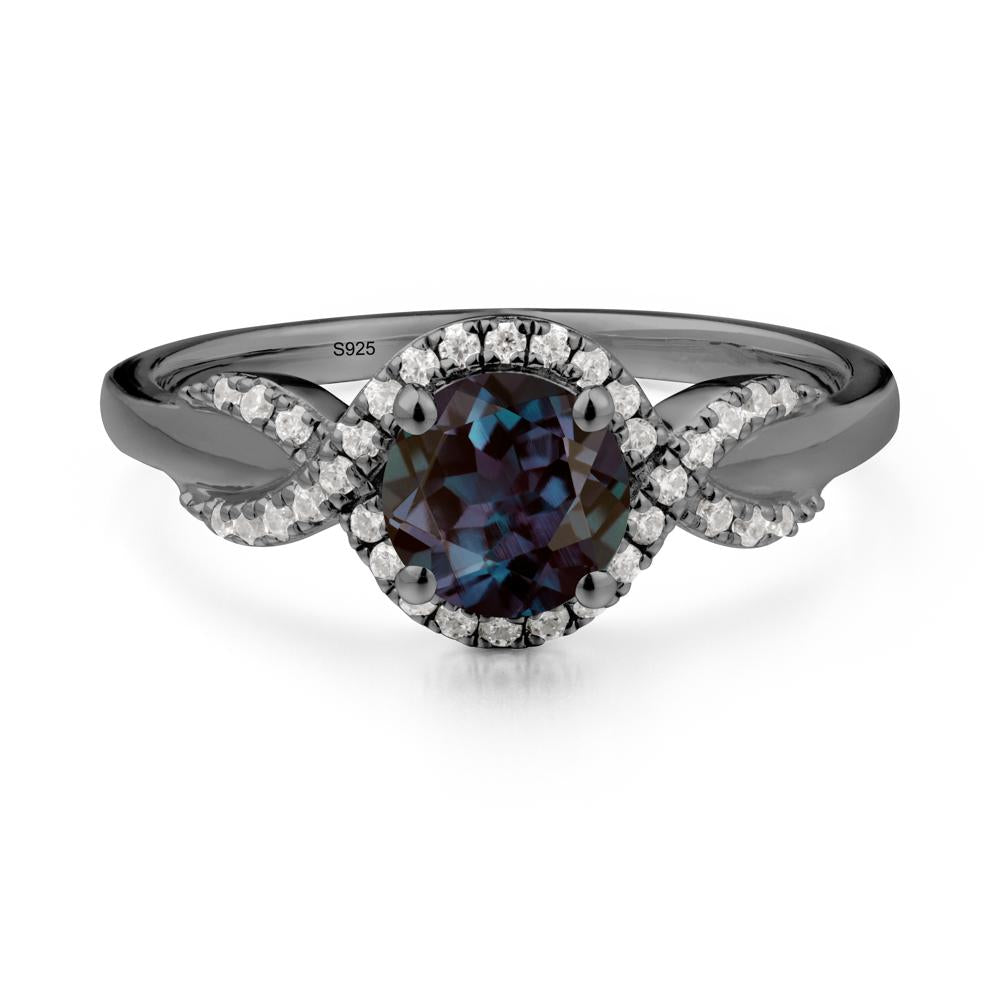Twist Band Alexandrite Halo Ring - LUO Jewelry #metal_black finish sterling silver