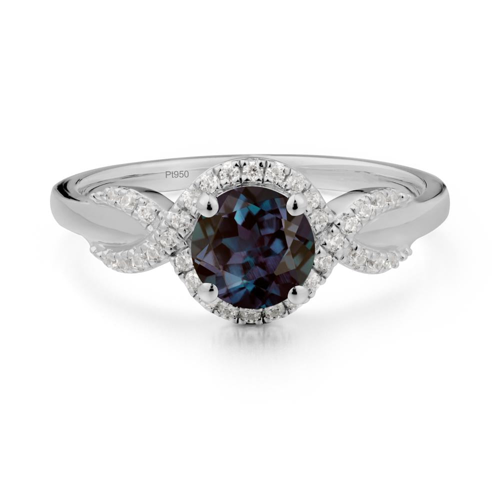 Twist Band Alexandrite Halo Ring - LUO Jewelry #metal_platinum