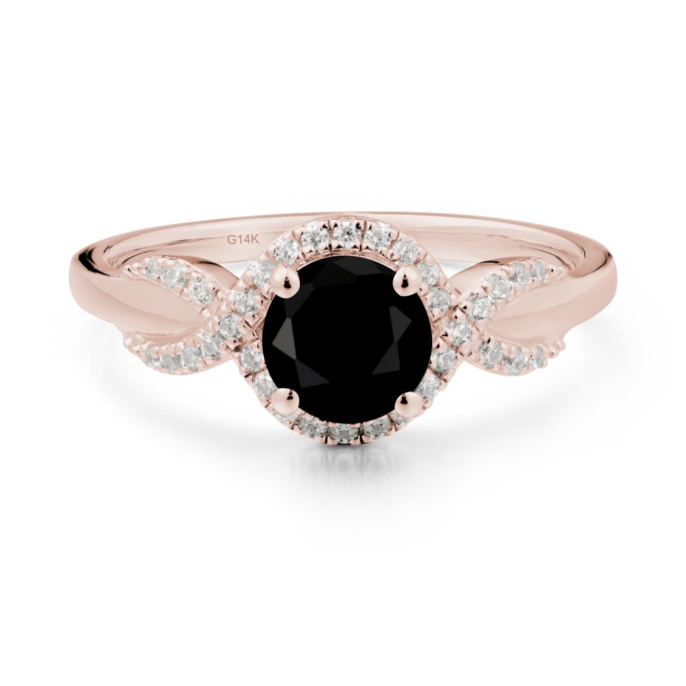 Round Black Spinel Halo Twist Ring - LUO Jewelry #metal_14k rose gold
