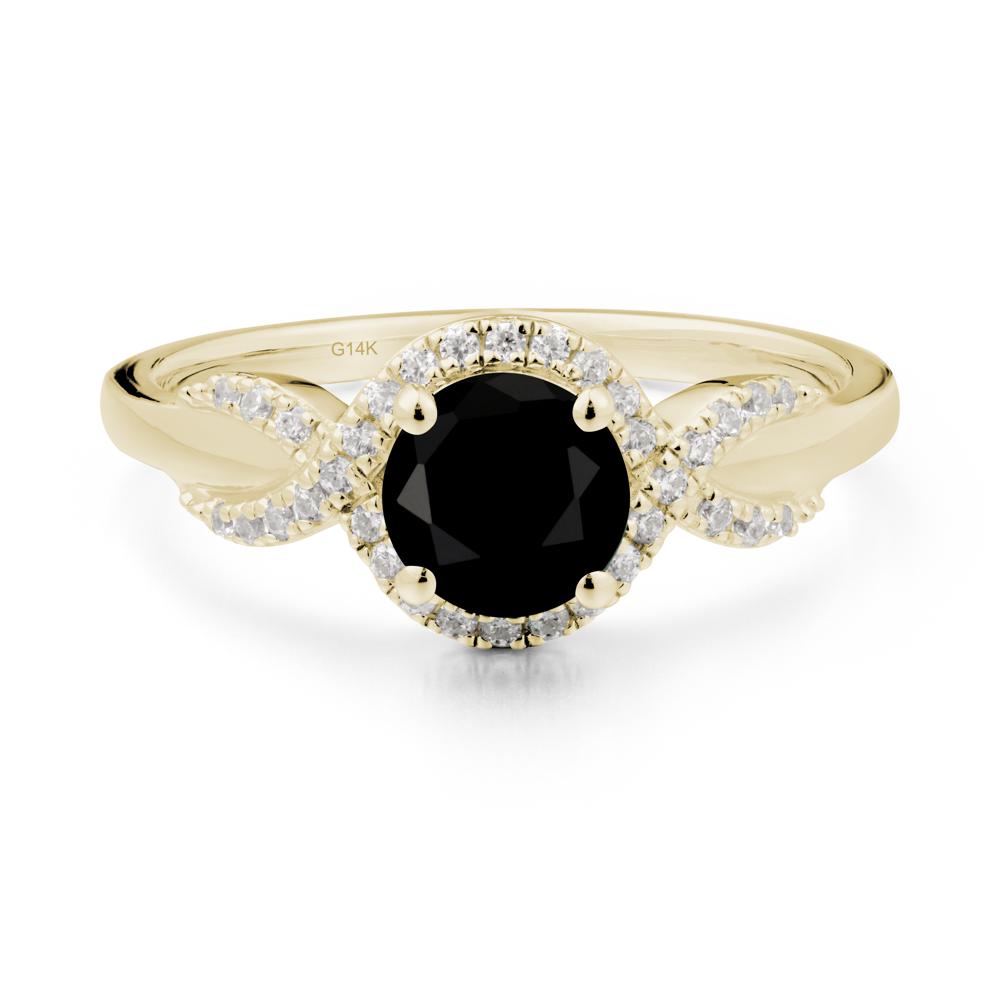 Round Black Spinel Halo Twist Ring - LUO Jewelry #metal_14k yellow gold
