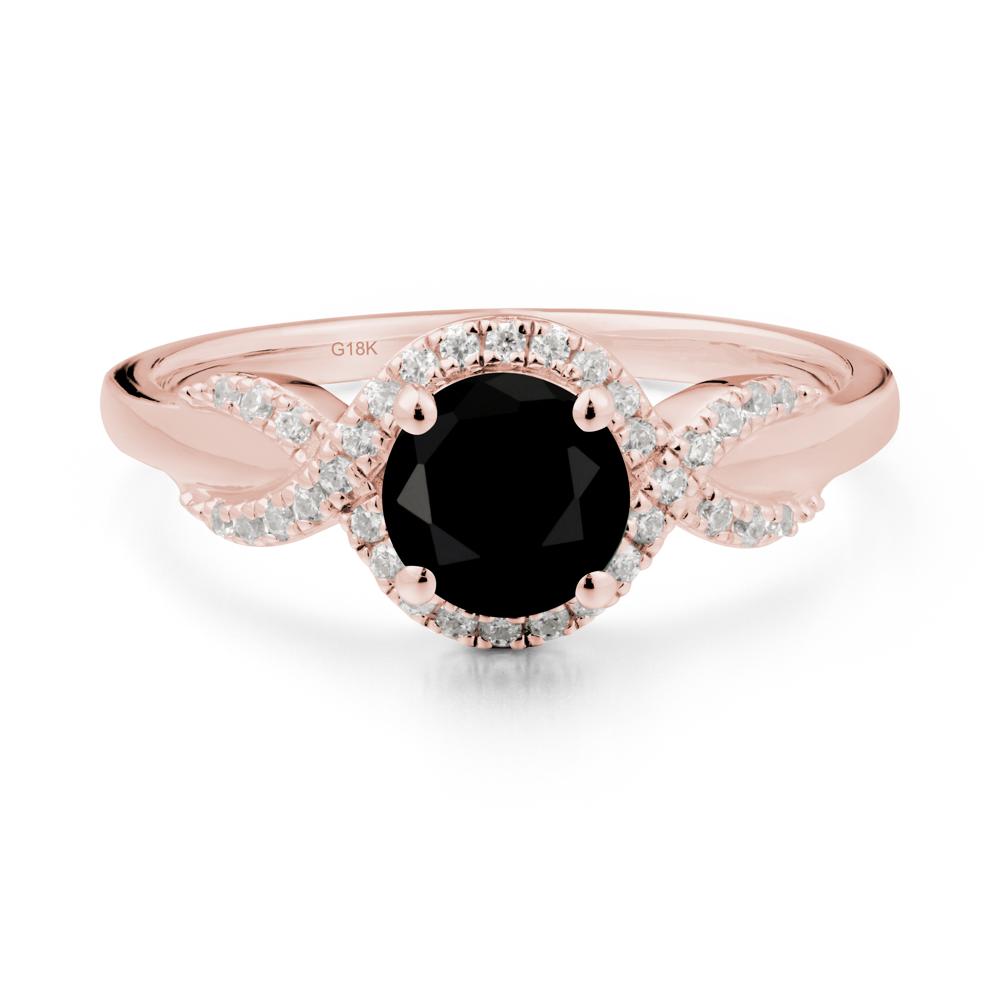 Round Black Spinel Halo Twist Ring - LUO Jewelry #metal_18k rose gold