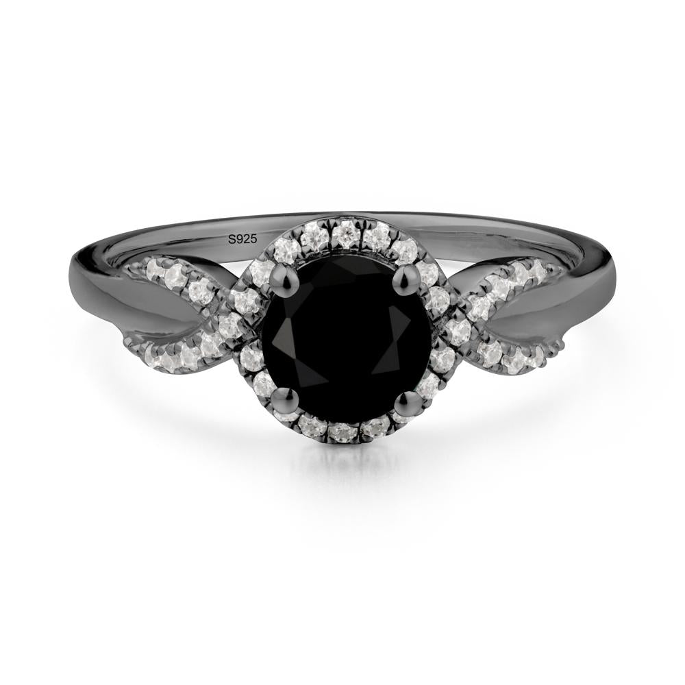 Round Black Spinel Halo Twist Ring - LUO Jewelry #metal_black finish sterling silver