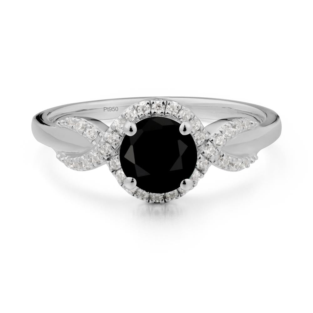 Round Black Spinel Halo Twist Ring - LUO Jewelry #metal_platinum