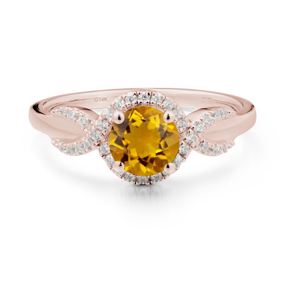Twist Band Citrine Halo Ring - LUO Jewelry #metal_14k rose gold