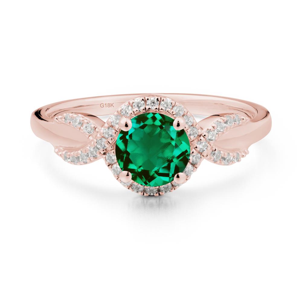 Round Emerald Halo Twist Ring - LUO Jewelry #metal_18k rose gold