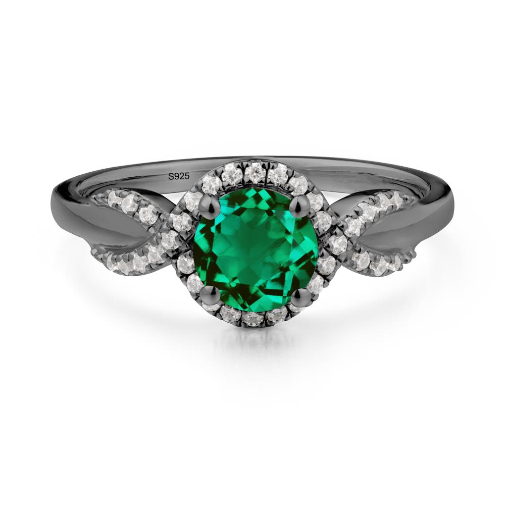 Round Emerald Halo Twist Ring - LUO Jewelry #metal_black finish sterling silver