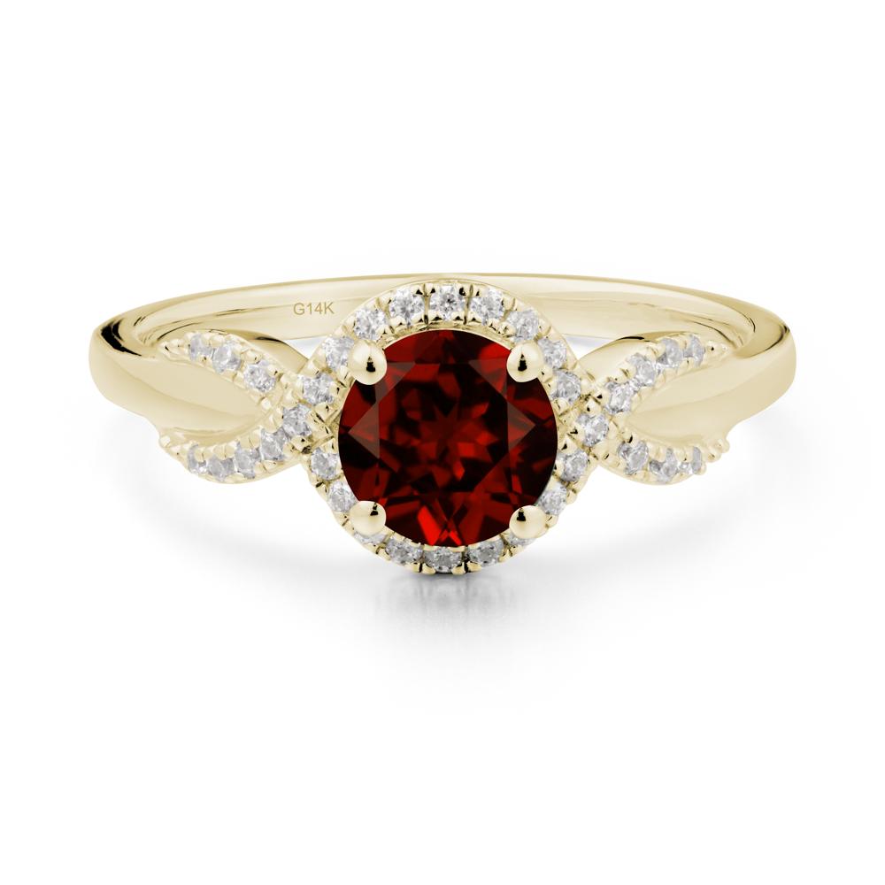 Round Garnet Halo Twist Ring - LUO Jewelry #metal_14k yellow gold