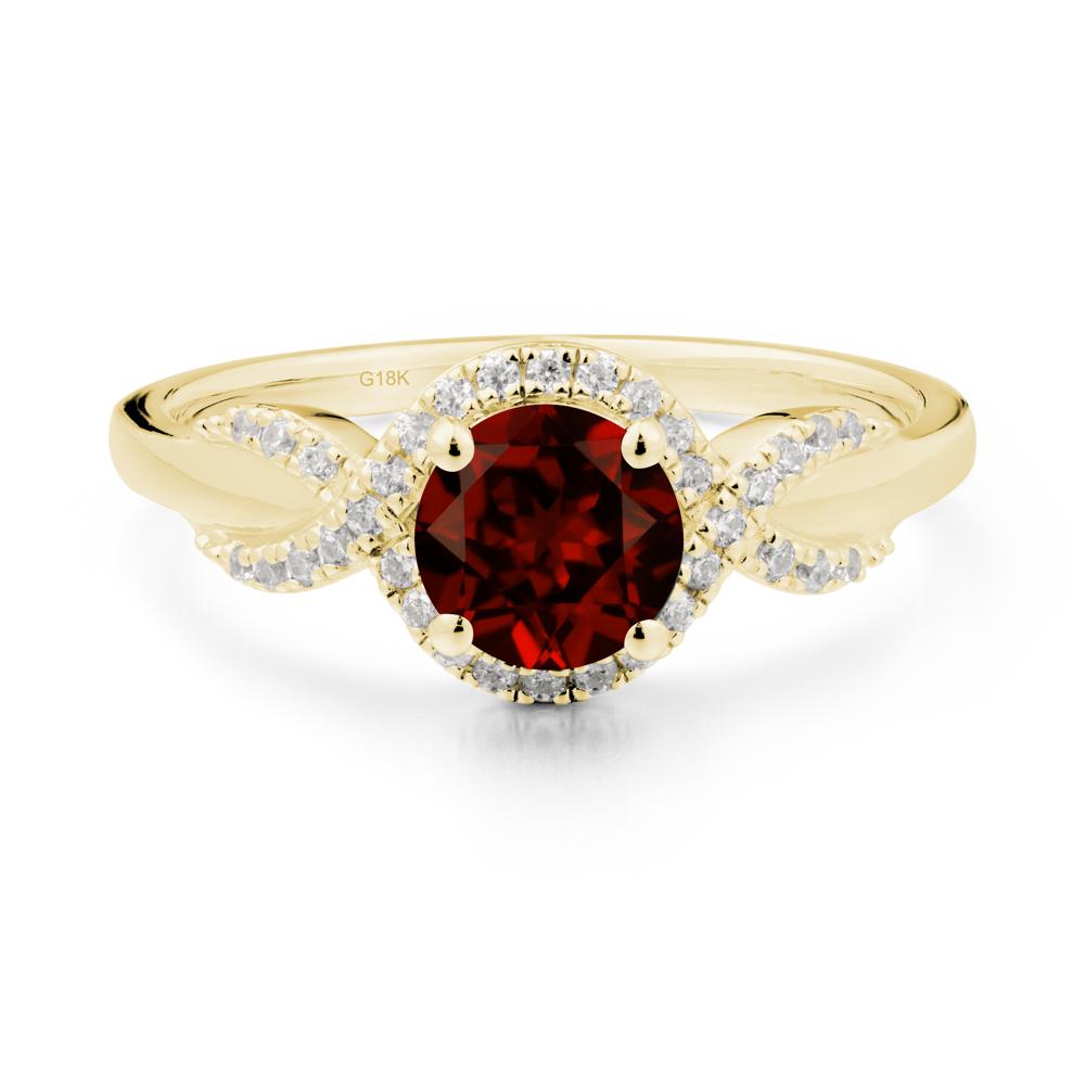 Round Garnet Halo Twist Ring - LUO Jewelry #metal_18k yellow gold