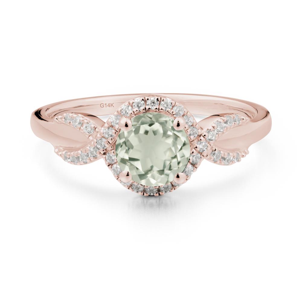 Twist Band Green Amethyst Halo Ring - LUO Jewelry #metal_14k rose gold