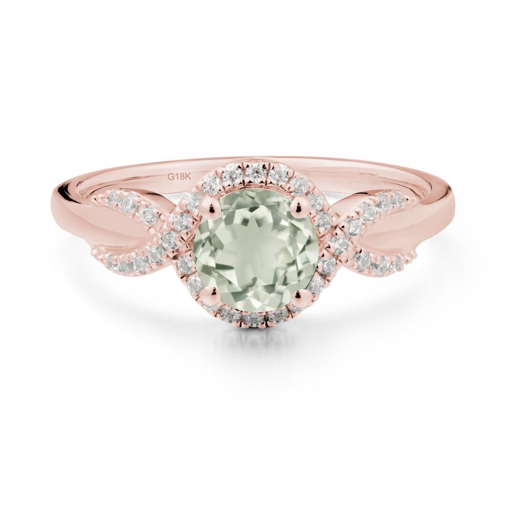 Twist Band Green Amethyst Halo Ring - LUO Jewelry #metal_18k rose gold