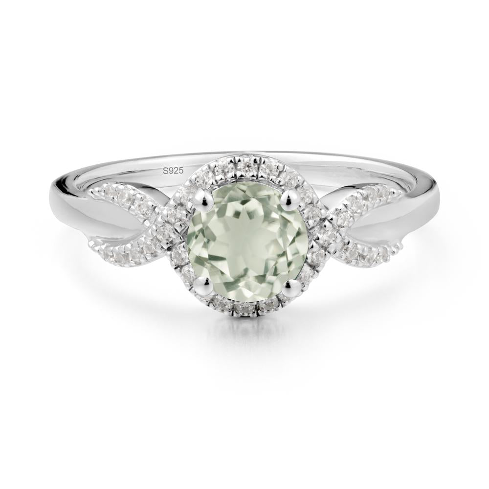 Twist Band Green Amethyst Halo Ring - LUO Jewelry #metal_sterling silver