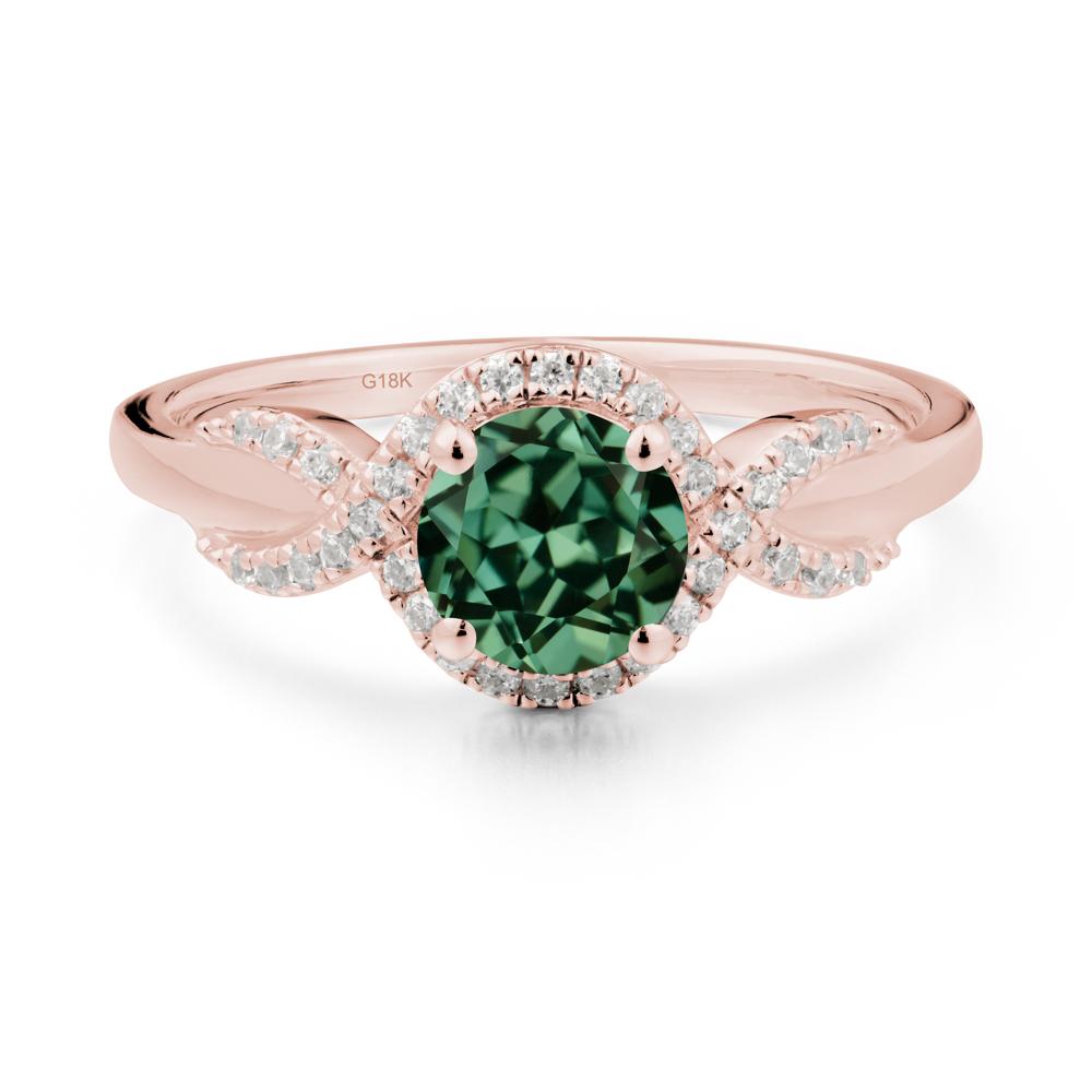 Round Green Sapphire Halo Twist Ring - LUO Jewelry #metal_18k rose gold