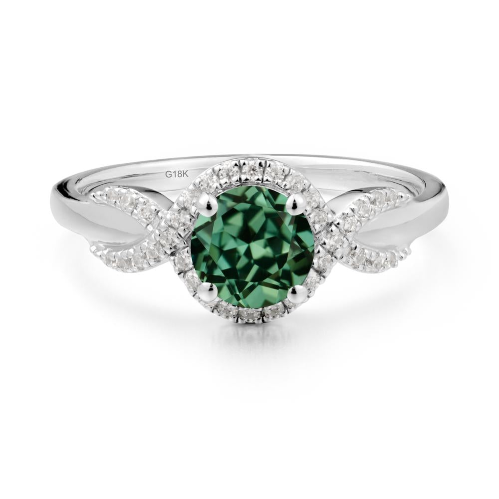 Round Green Sapphire Halo Twist Ring - LUO Jewelry #metal_18k white gold