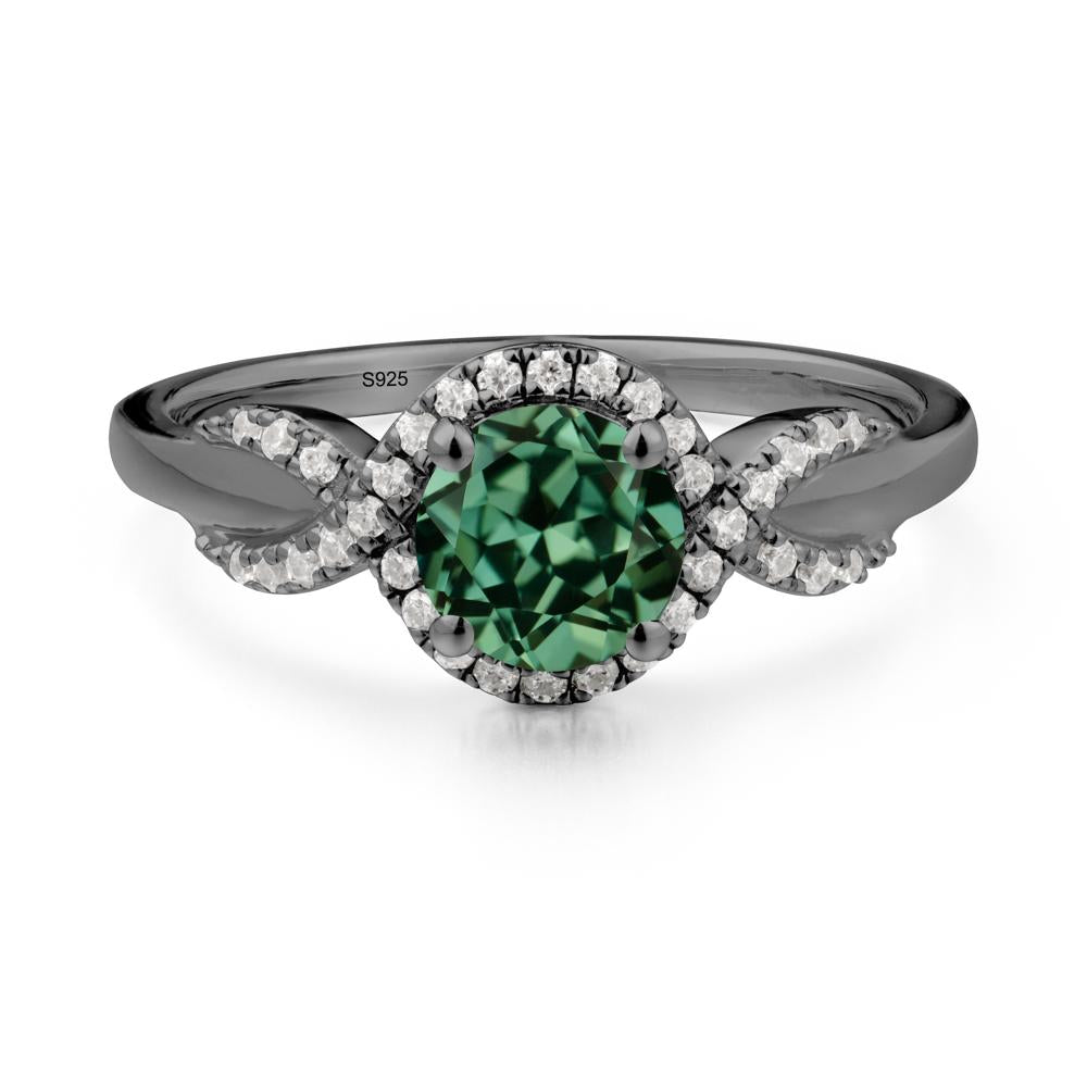 Round Green Sapphire Halo Twist Ring - LUO Jewelry #metal_black finish sterling silver