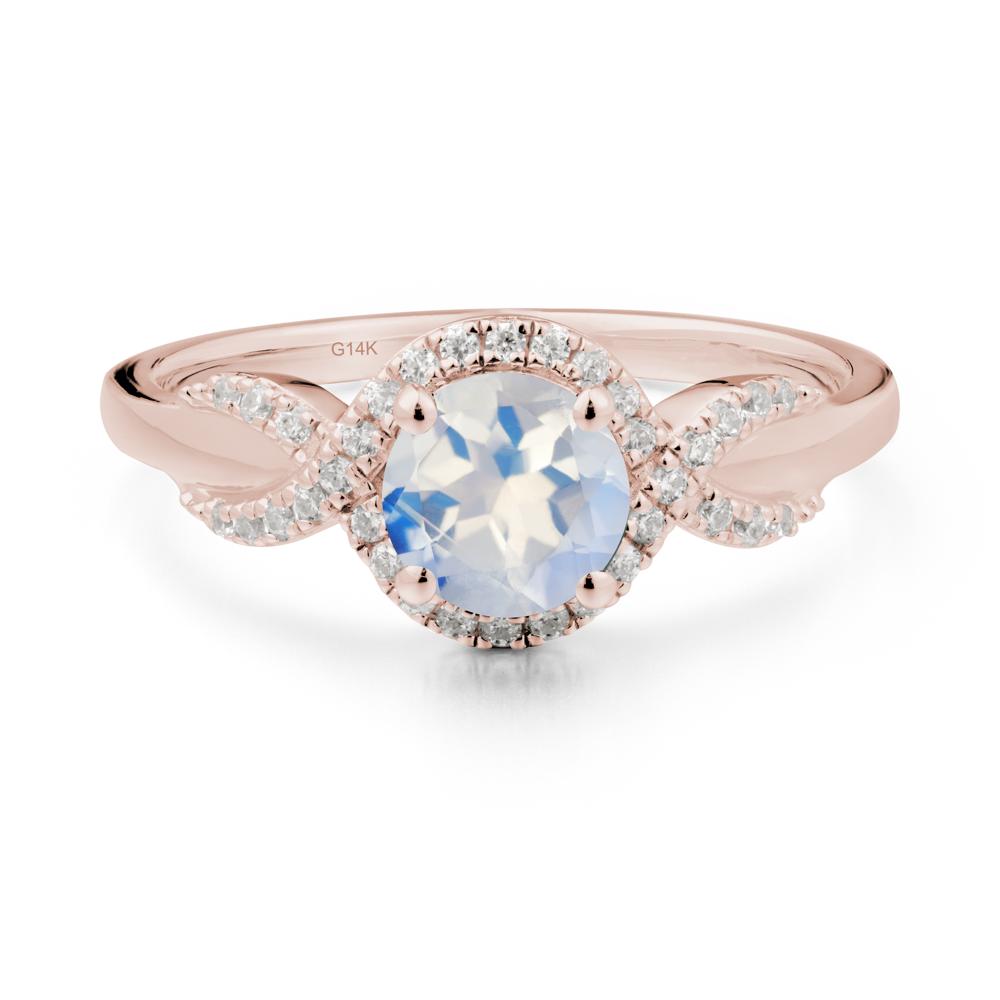 Twist Band Moonstone Halo Ring - LUO Jewelry #metal_14k rose gold