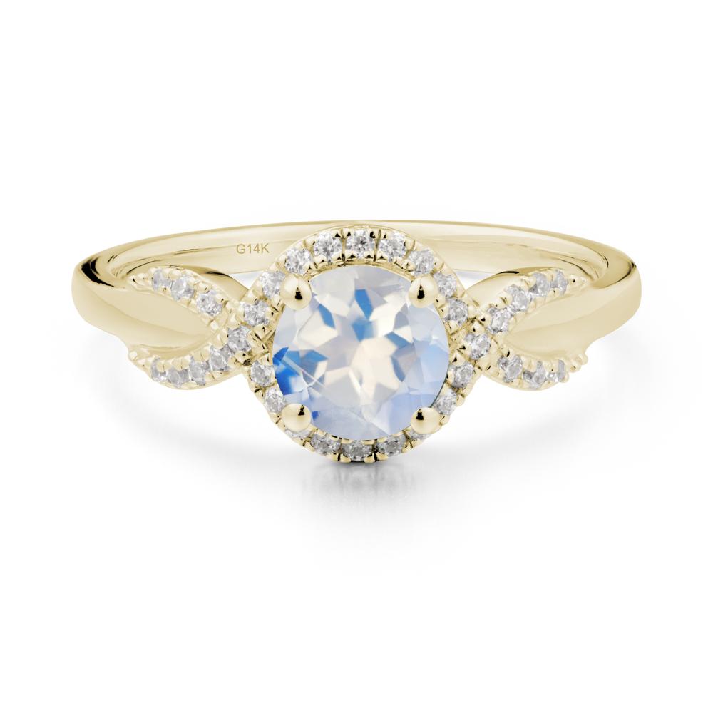 Twist Band Moonstone Halo Ring - LUO Jewelry #metal_14k yellow gold