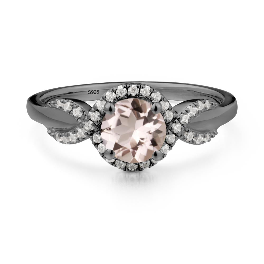 Round Morganite Halo Twist Ring - LUO Jewelry #metal_black finish sterling silver
