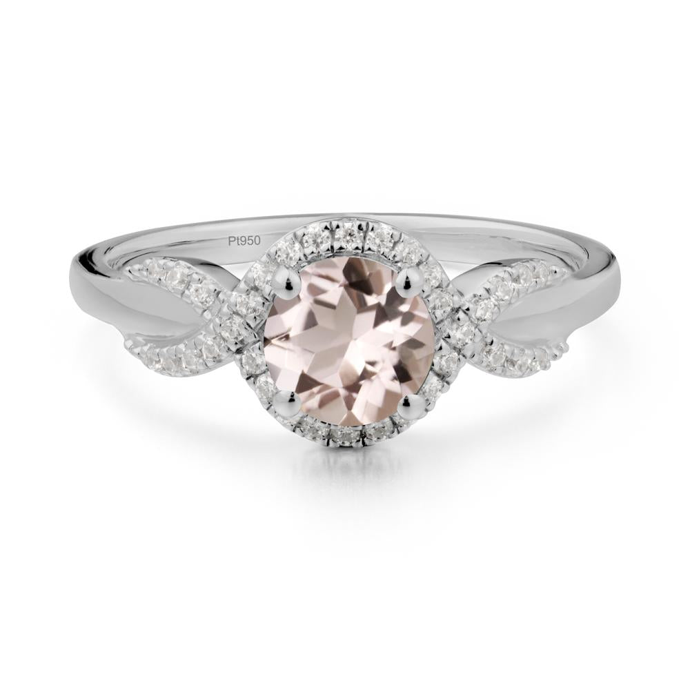 Round Morganite Halo Twist Ring - LUO Jewelry #metal_platinum