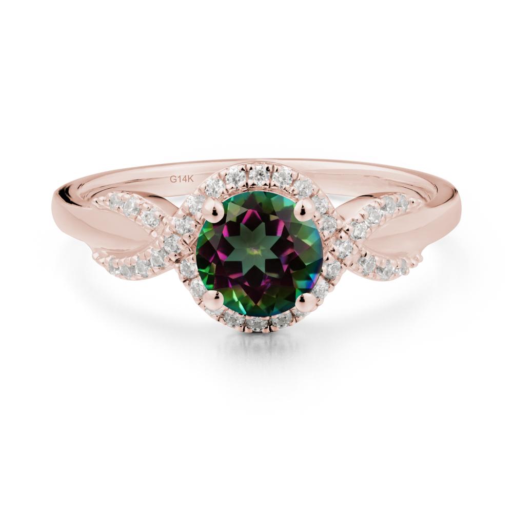 Round Mystic Topaz Halo Twist Ring - LUO Jewelry #metal_14k rose gold