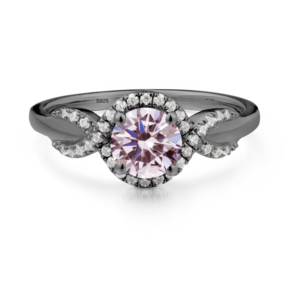 Round Pink Cubic Zirconia Halo Twist Ring - LUO Jewelry #metal_black finish sterling silver