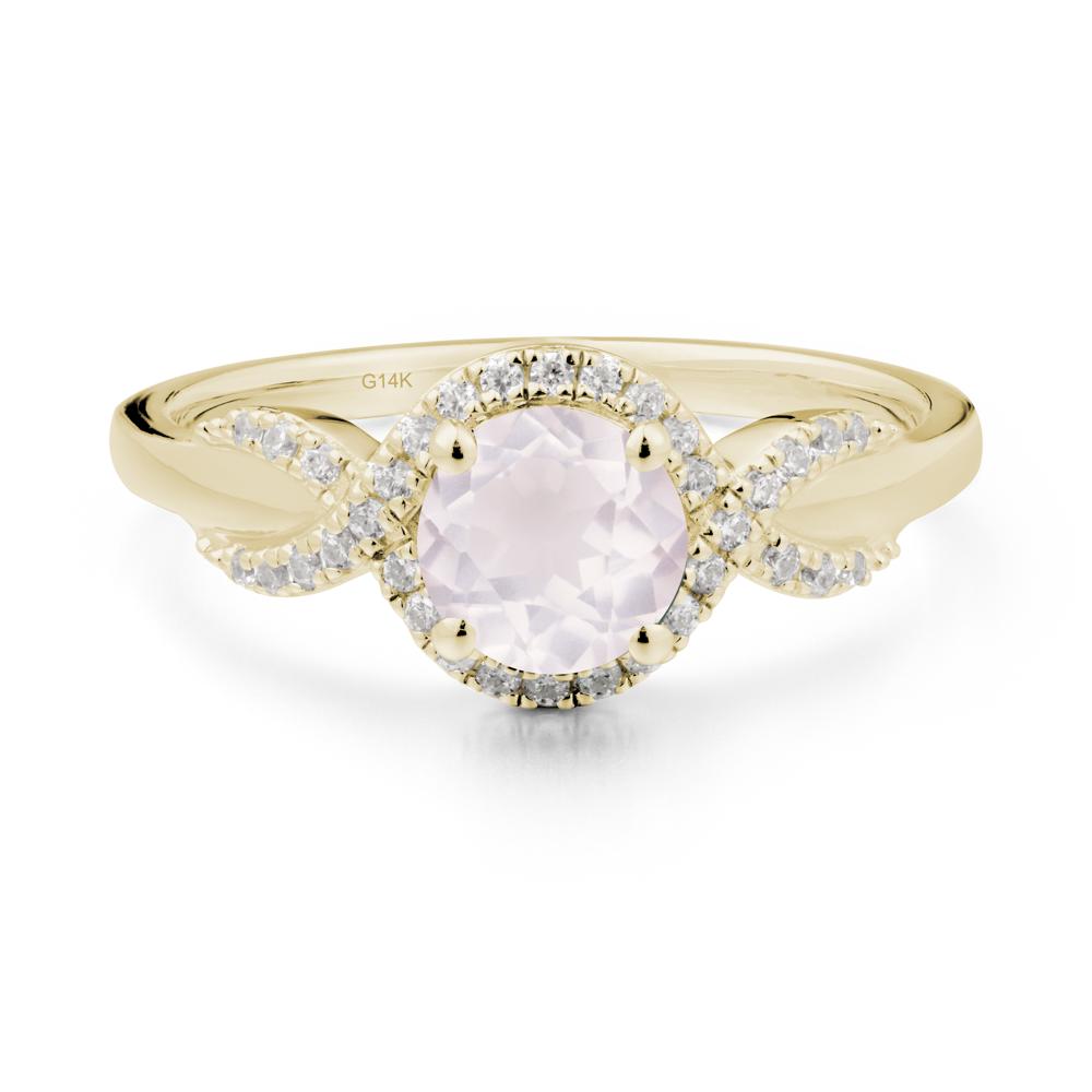 Round Rose Quartz Halo Twist Ring - LUO Jewelry #metal_14k yellow gold