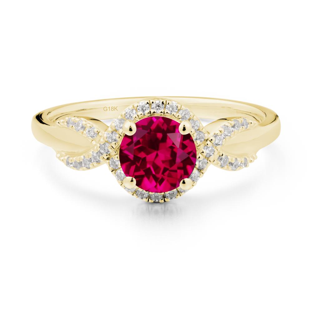 Twist Band Ruby Halo Ring - LUO Jewelry #metal_18k yellow gold