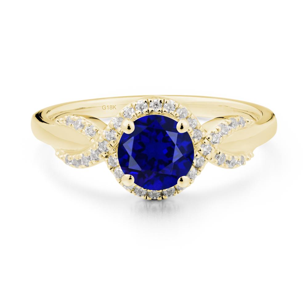 Round Sapphire Halo Twist Ring - LUO Jewelry #metal_18k yellow gold
