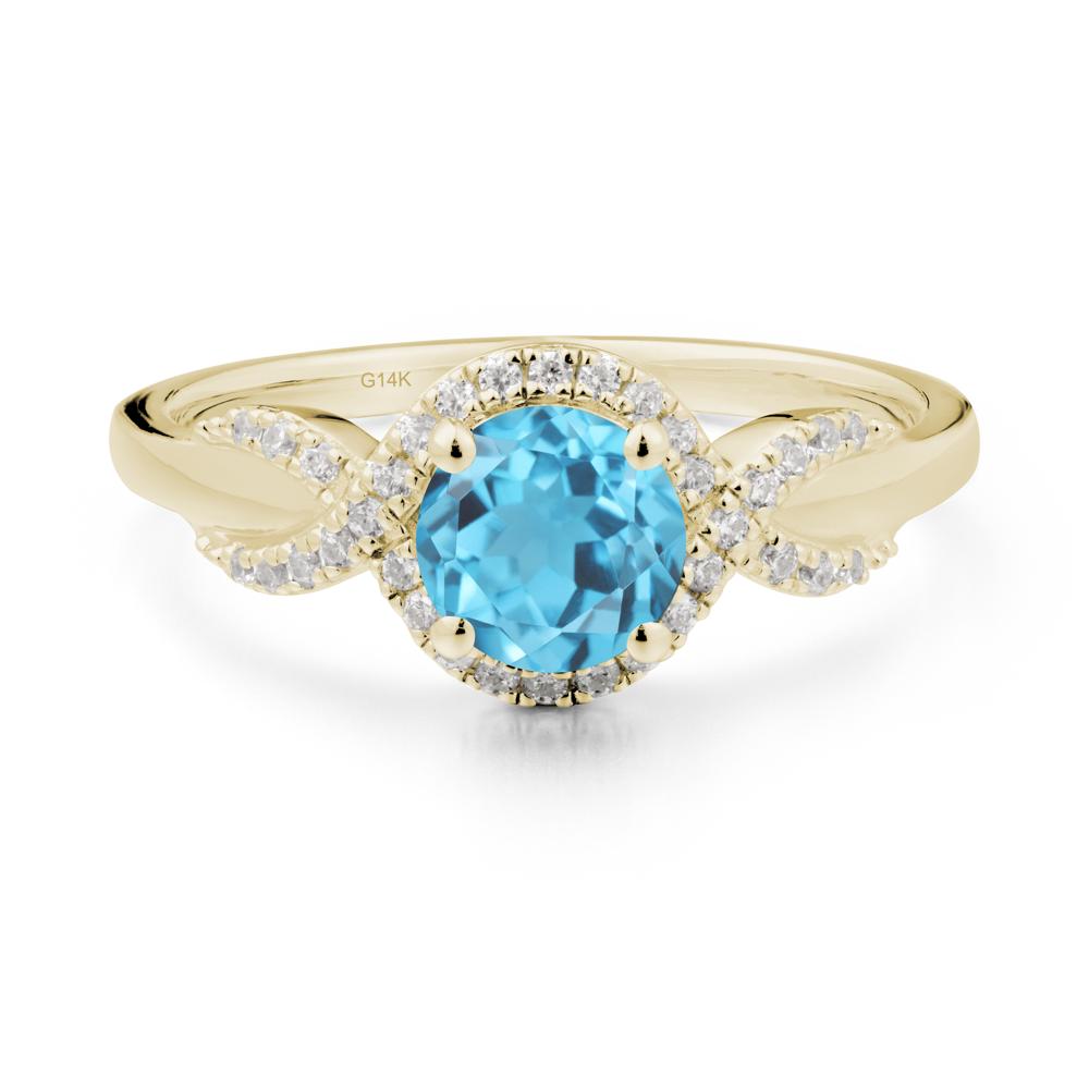 Twist Band Swiss Blue Topaz Halo Ring - LUO Jewelry #metal_14k yellow gold