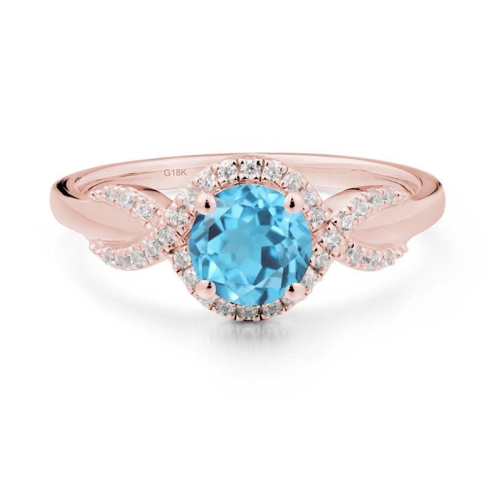 Twist Band Swiss Blue Topaz Halo Ring - LUO Jewelry #metal_18k rose gold