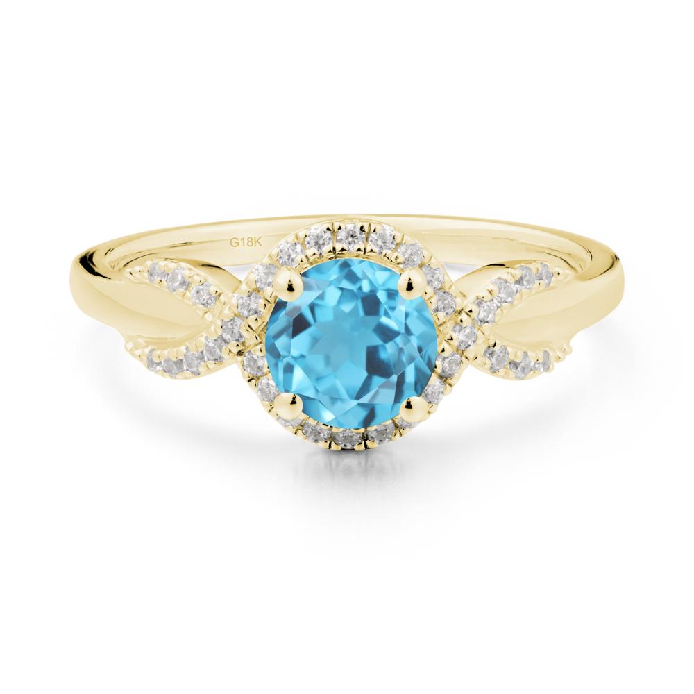 Twist Band Swiss Blue Topaz Halo Ring - LUO Jewelry #metal_18k yellow gold